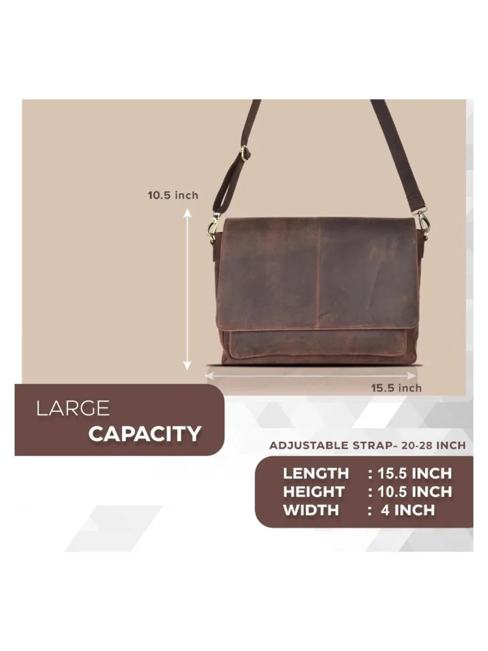 Handcrafted Full-Grain Leather Laptop Messenger Bag Unisex